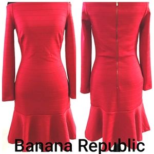 Nwot Banana Republic Off Shoulder Red Knit Longsleeve Fit/ Flare Dress